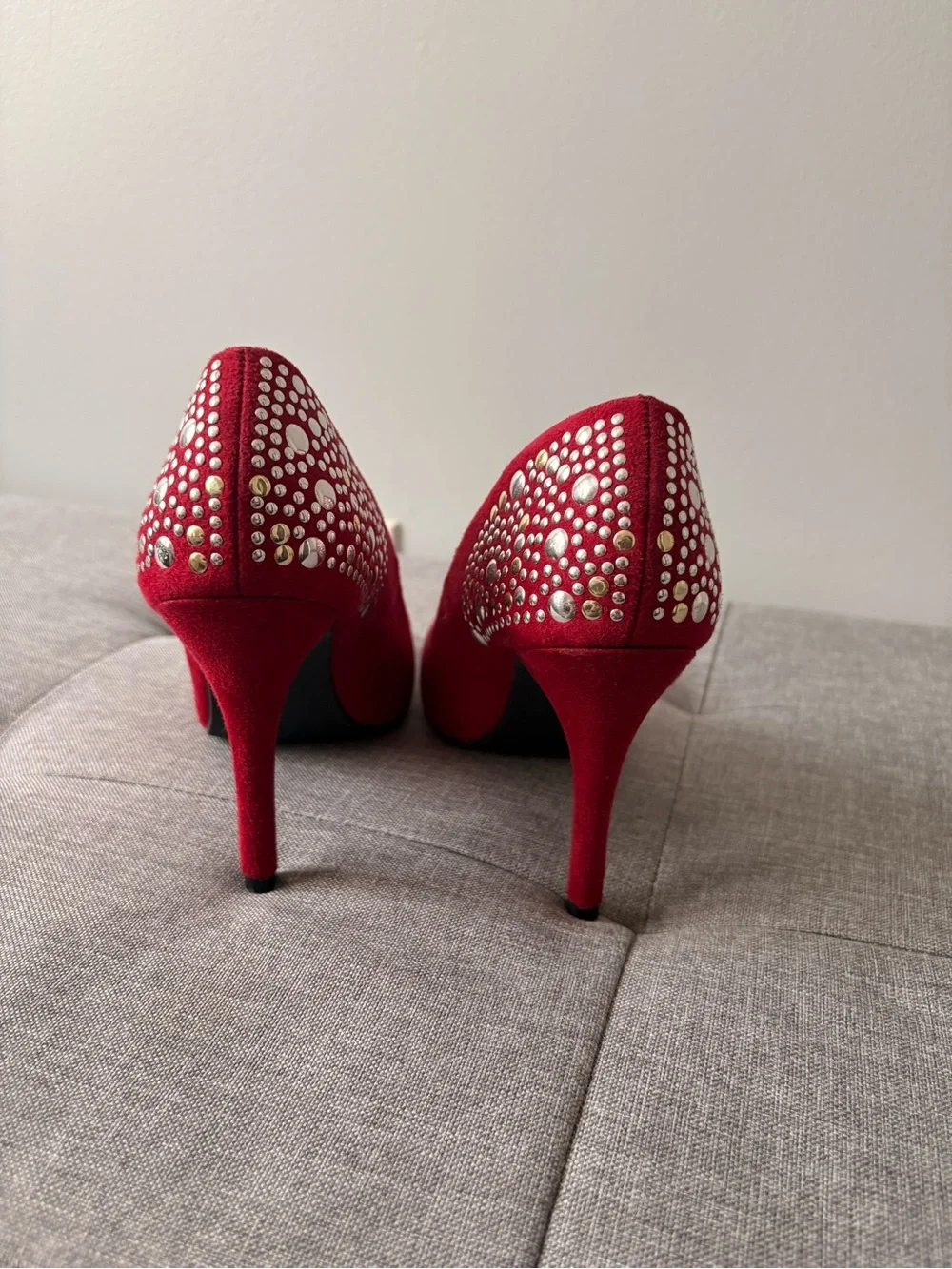 Xappeal Red Suede Rhinestone Heel Pumps